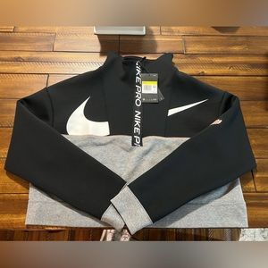 Nike Pro Get-Fit Icon Clash Funnel Crop Fleece Black/White Half-Zip Top Size S